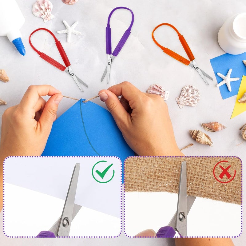 Telooco 3Pcs Loop Scissors Adaptive Design Scissor Colorful Handle Self-Opening Safety Scissors for Kids Children Schools Special Need 5.5 Inch(Red, orange, purple) - Image 4